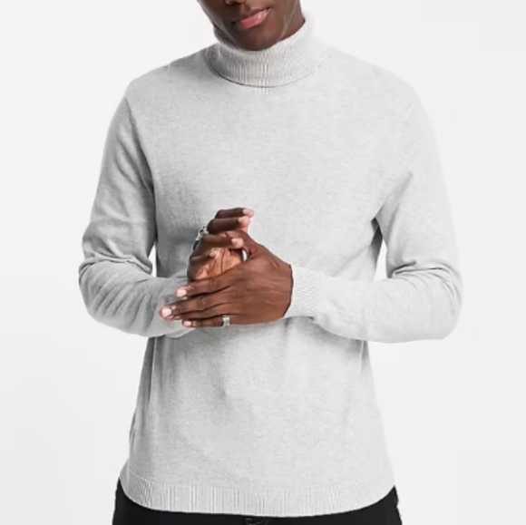ASOS Design Knitted Cotton Roll Neck Sweater in Light Heather Gray - Picture 5 of 5